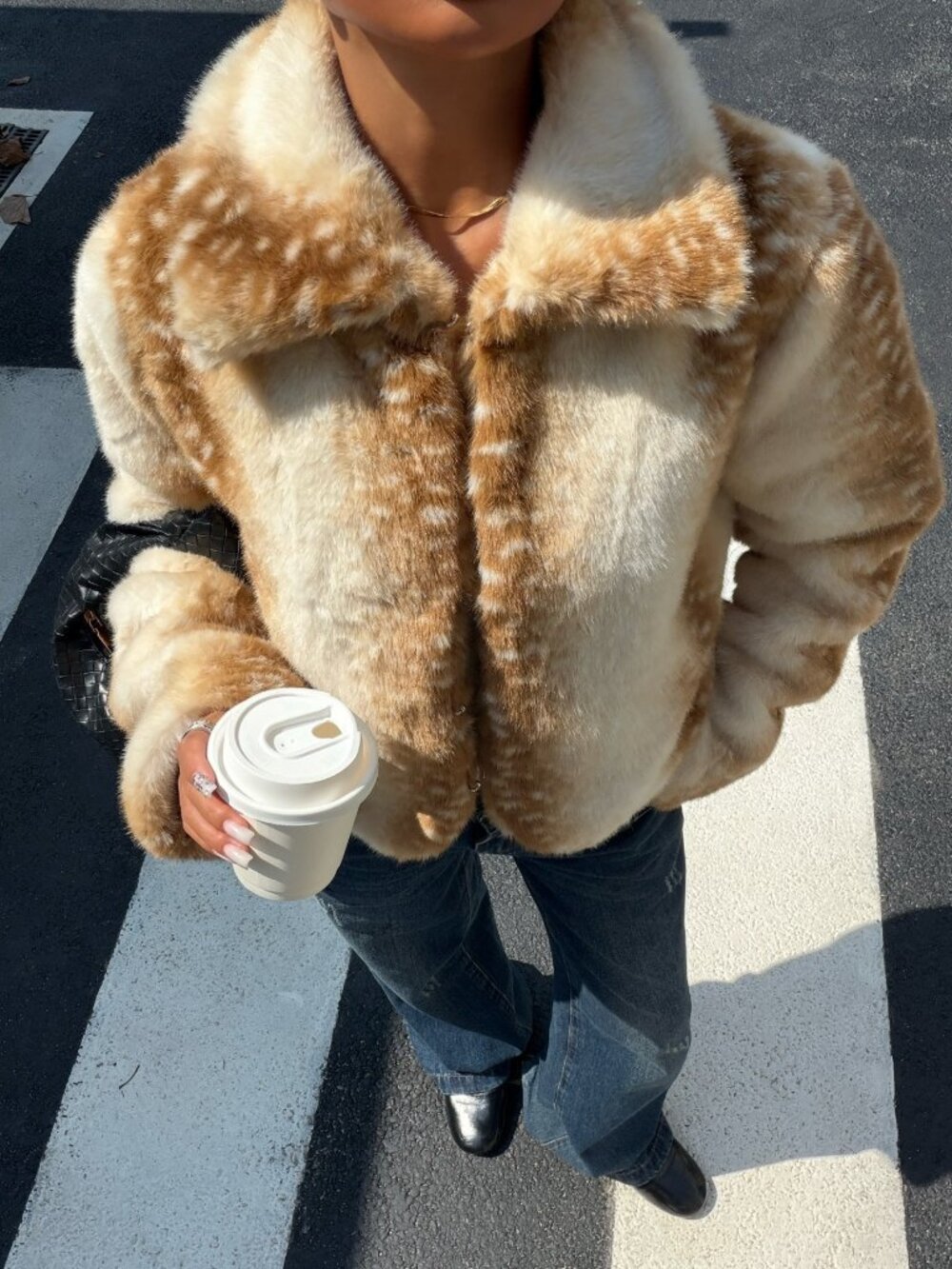 Multicolor Casual Women's Deer Print Faux Fur Coat